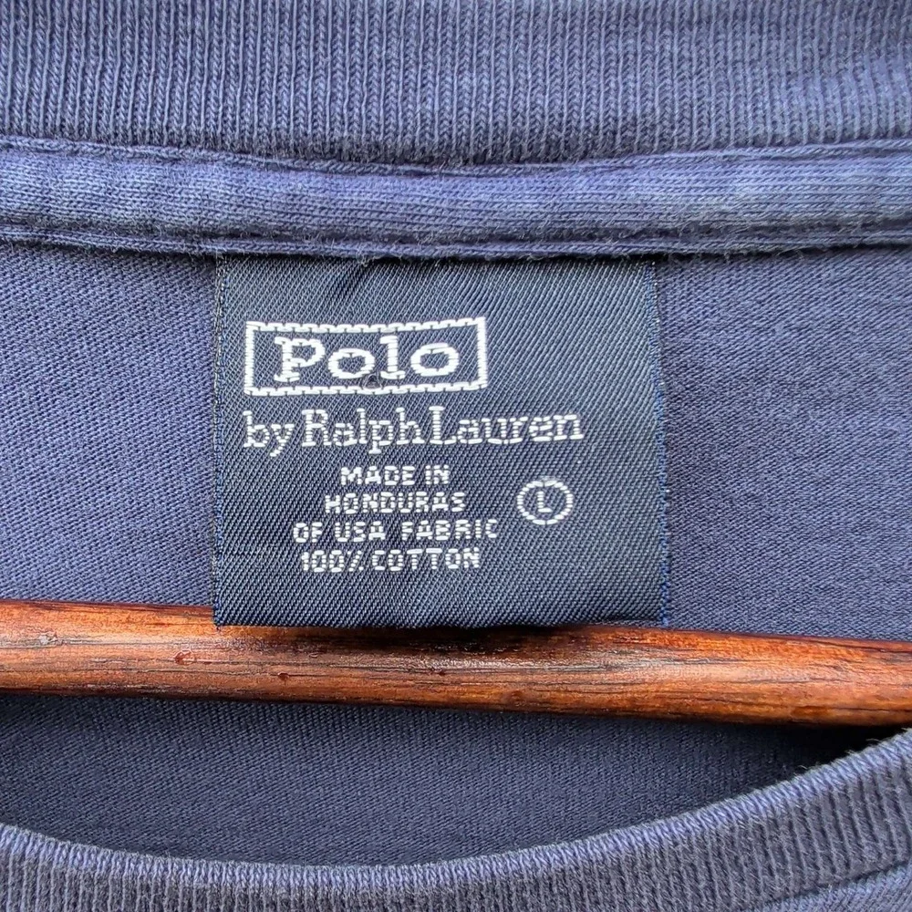 Polo Ralph Lauren Pocket T-Shirt Mens Large Navy Blue Yellow Pony Logo Cotton